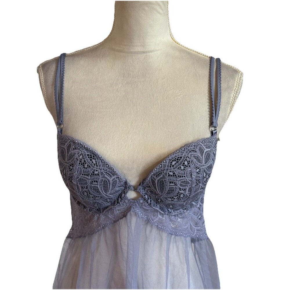 Victoria’s Secret Lace Lingerie Babydoll Top Padded Open Back Sheer Lilac 36C - Picture 6 of 13